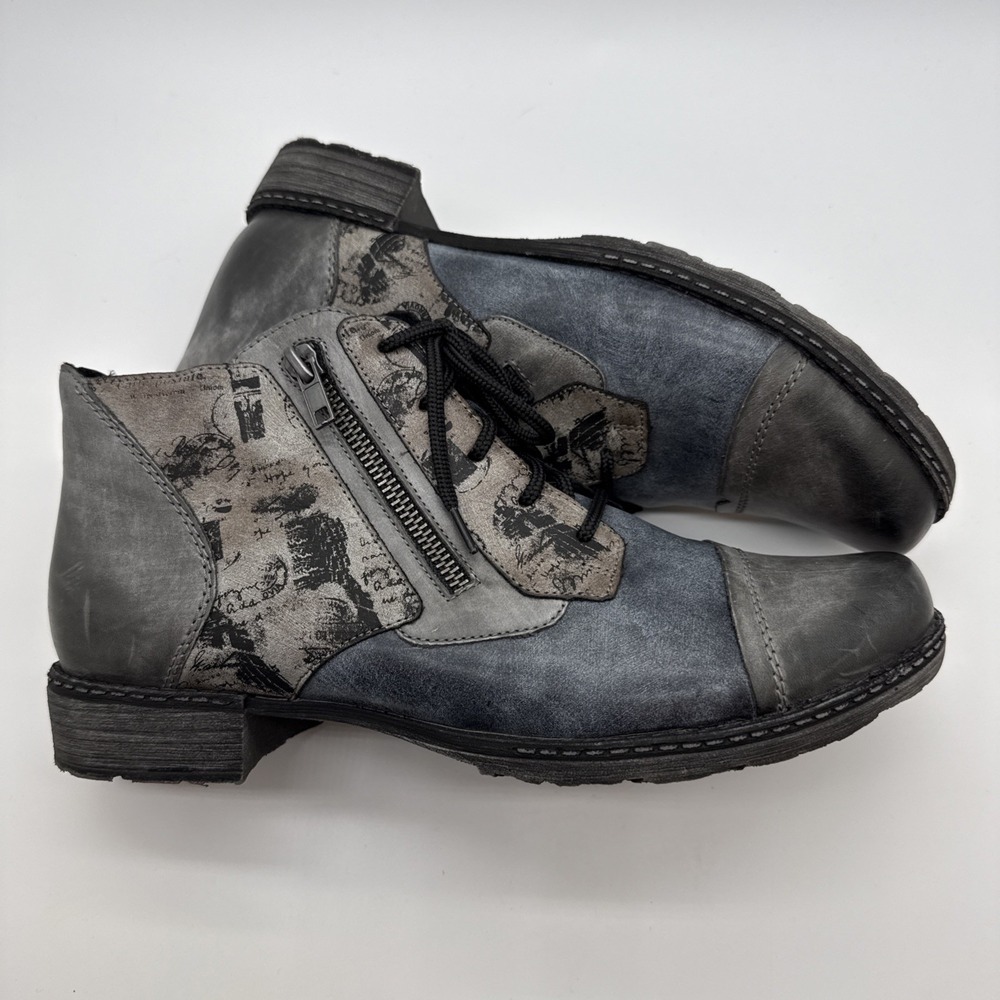 Remonte Chandra Boots Womens US 10/ EU 41 Gray Leather Lace Up Zip Ankle Booties